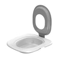 Fifth generation blue cat training toilet with shaped litter tray and grey non-slip mat on floor.