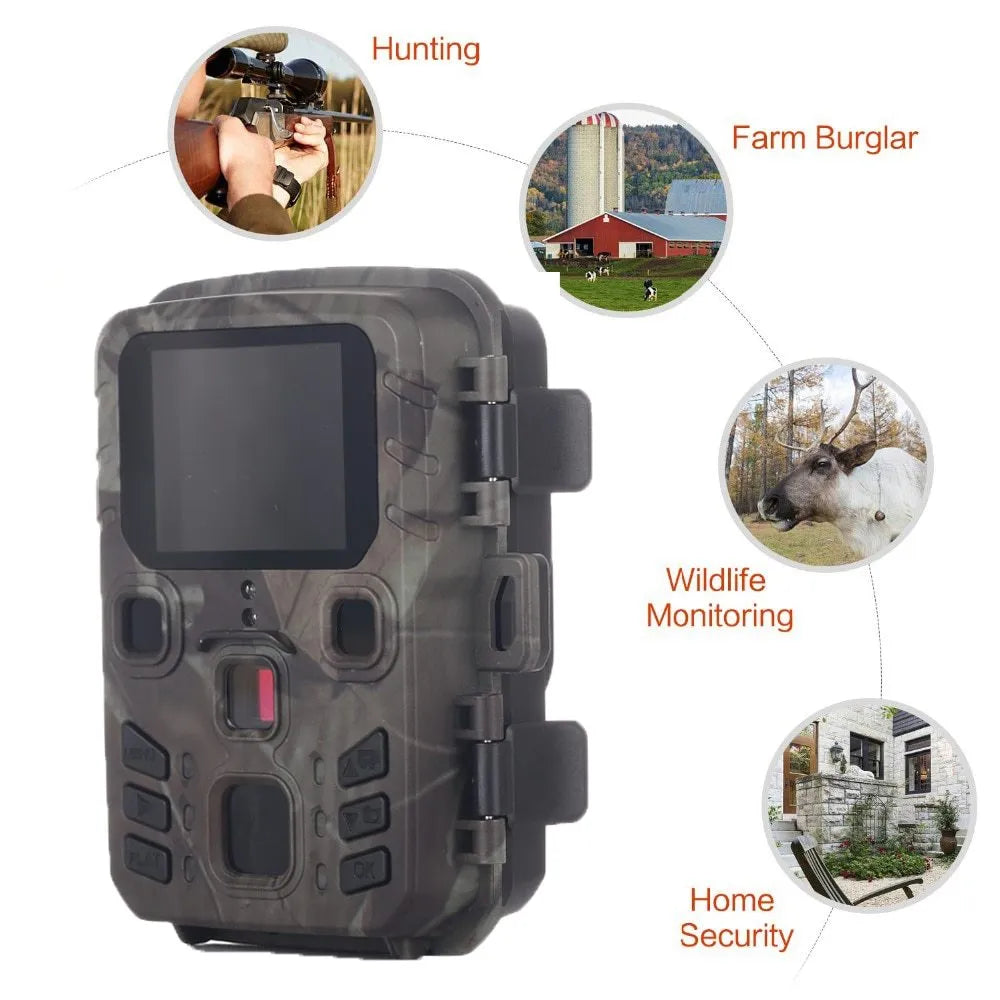 Black plastic infrared night vision monitoring device with 12 megapixel sensor and TF card slot