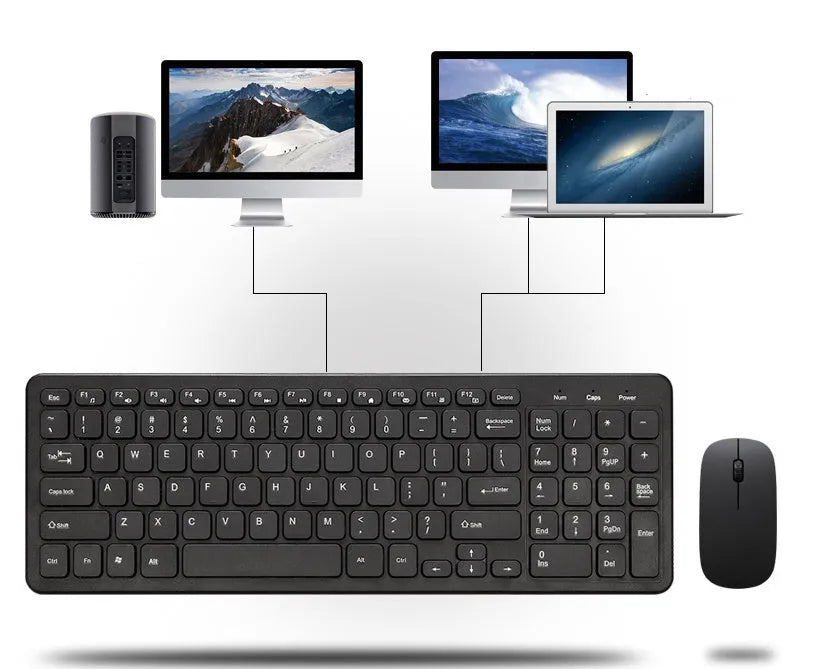 Wireless keyboard and mouse set in black, white, pink or blue with 96-key keyboard and adjustable DPI mouse