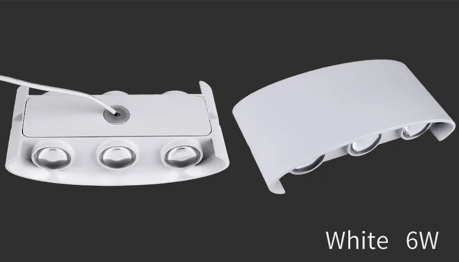 LED wall lamp with aluminium shell, white or black body, 2W 4W or 6W, warm or cold white light, 60 degree beam angle.