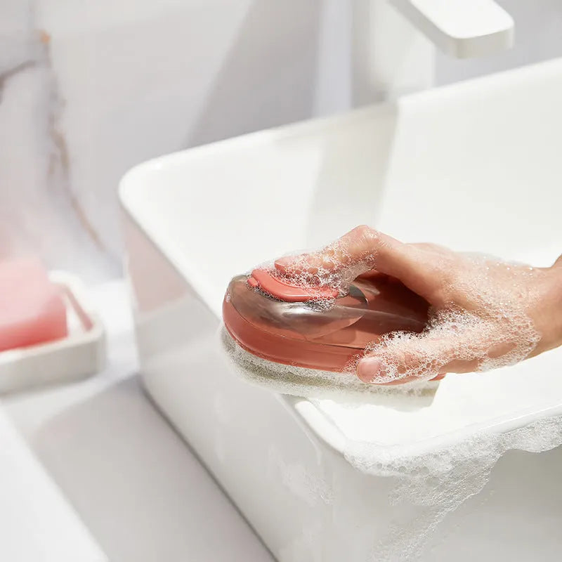 Automatic liquid cleaning brush with ergonomic ABS handle and replaceable head for shoes and laundry