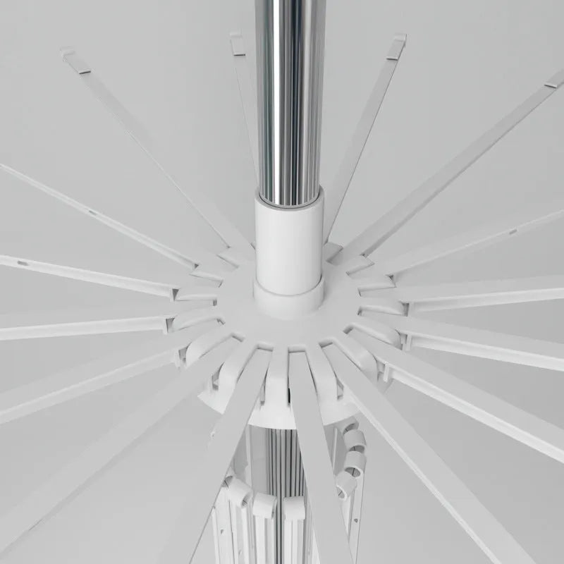 Stainless steel three-layer mobile clothes drying rack with split plastic clips.