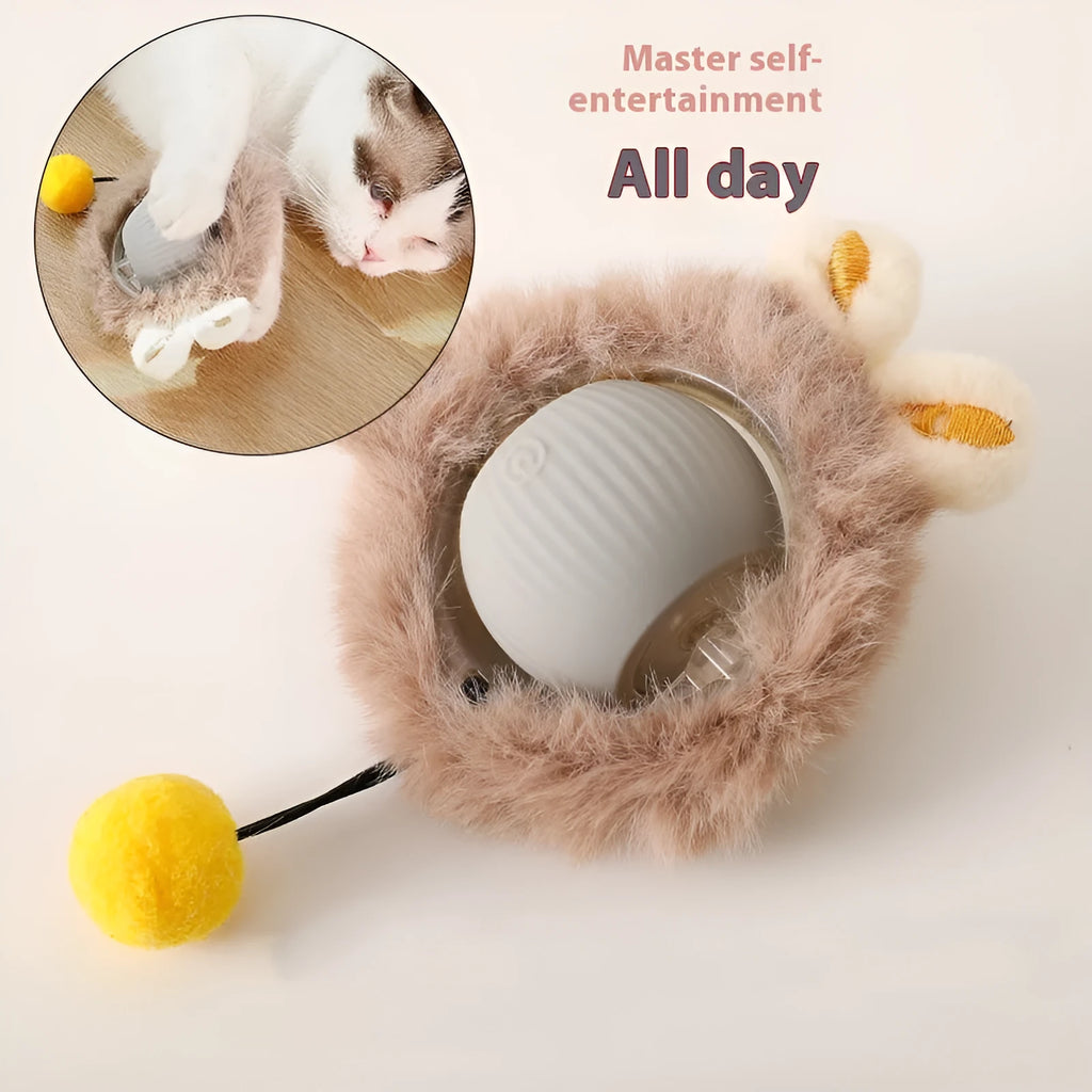 Self-hi funny cat rolling ball toy in silicone material for independent pet entertainment