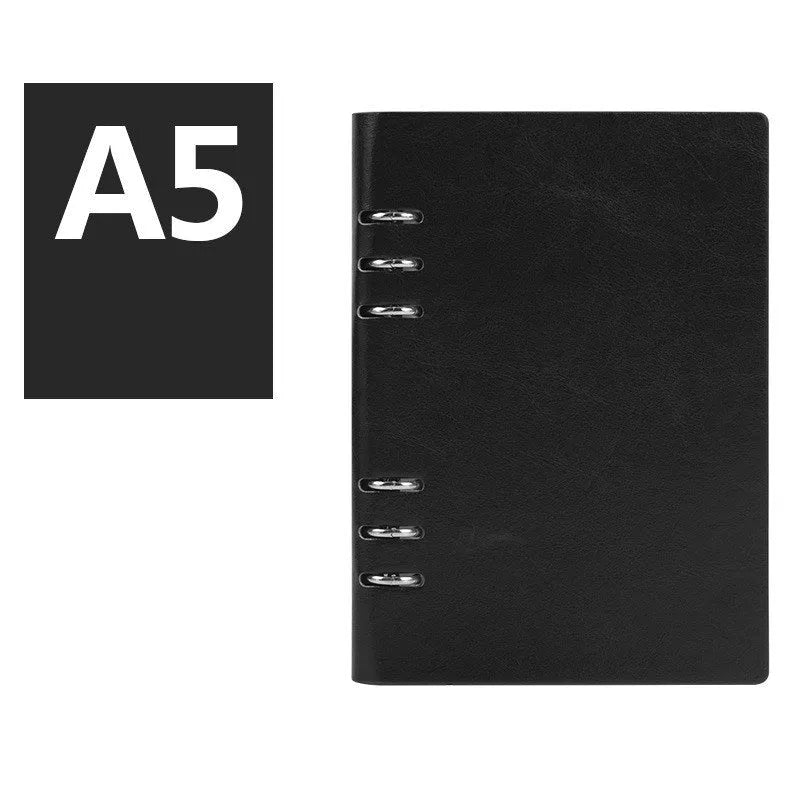 Loose-leaf notebook with imitation leather cover in red blue black brown seaweed green colours