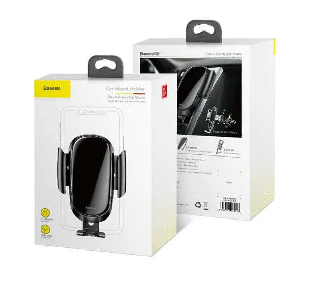 Universal adjustable car bracket smartphone holder in black, mounted on a car dashboard.