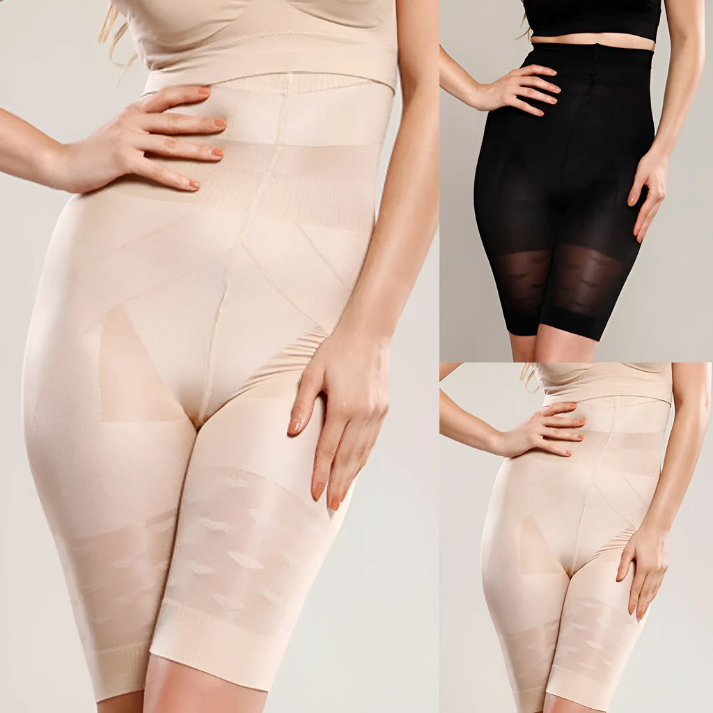 Women's seamless high waist shapewear shorts in black or nude colours for tummy control