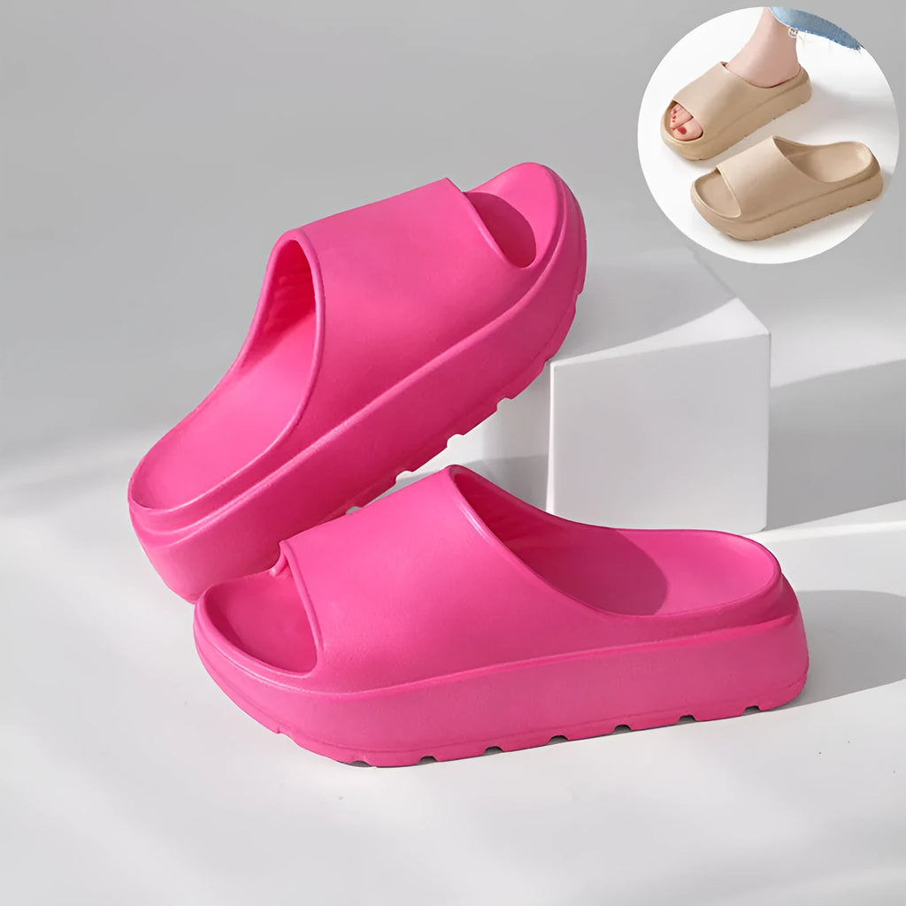 Women's fish mouth slippers with thick 5.5cm EVA soles in beige, black, khaki, or rose red colours