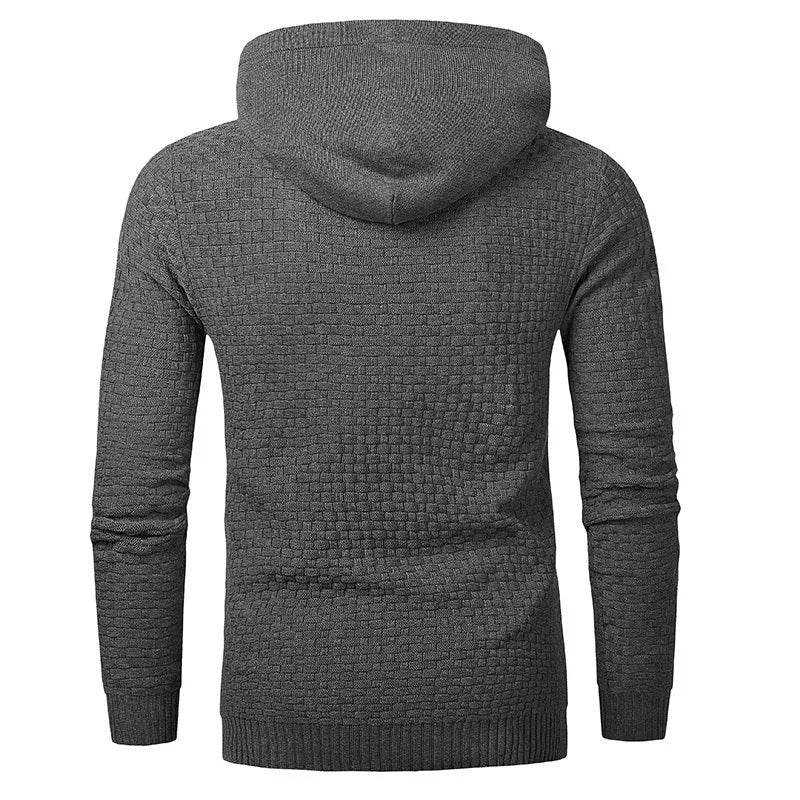 Men's cotton polyester blend hooded sweatshirt shown in one of nine available colours.