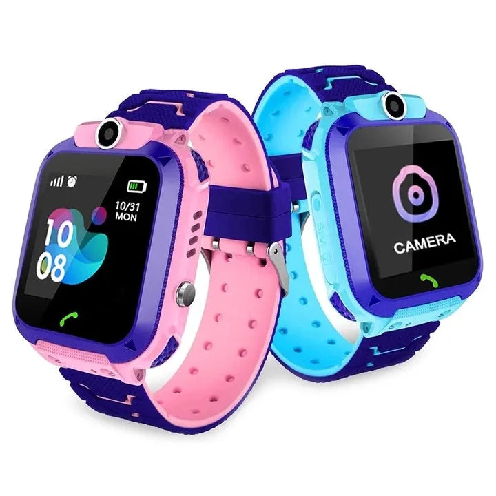 Children's phone watch with 1.44 inch touch screen, silicone strap, call and photo features, Blue or Pink