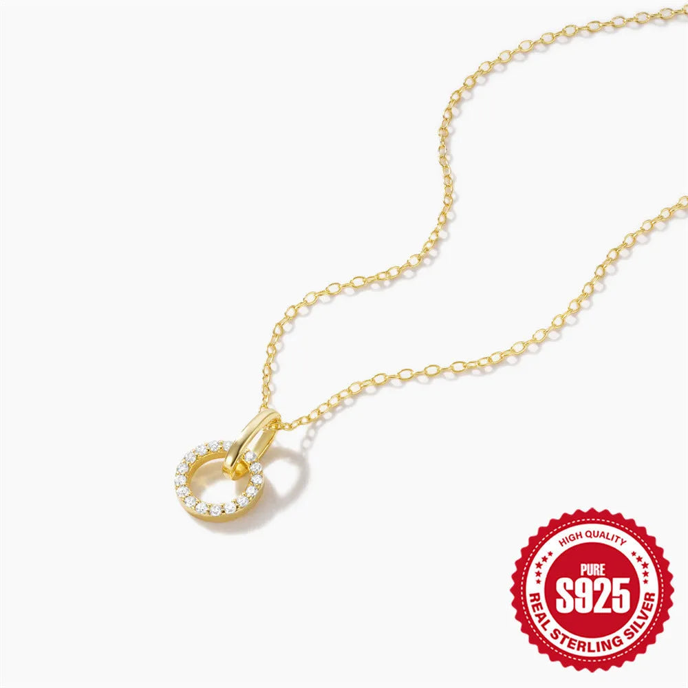 S925 sterling silver adjustable clavicle chain with gold-coloured geometric interlocking pendant