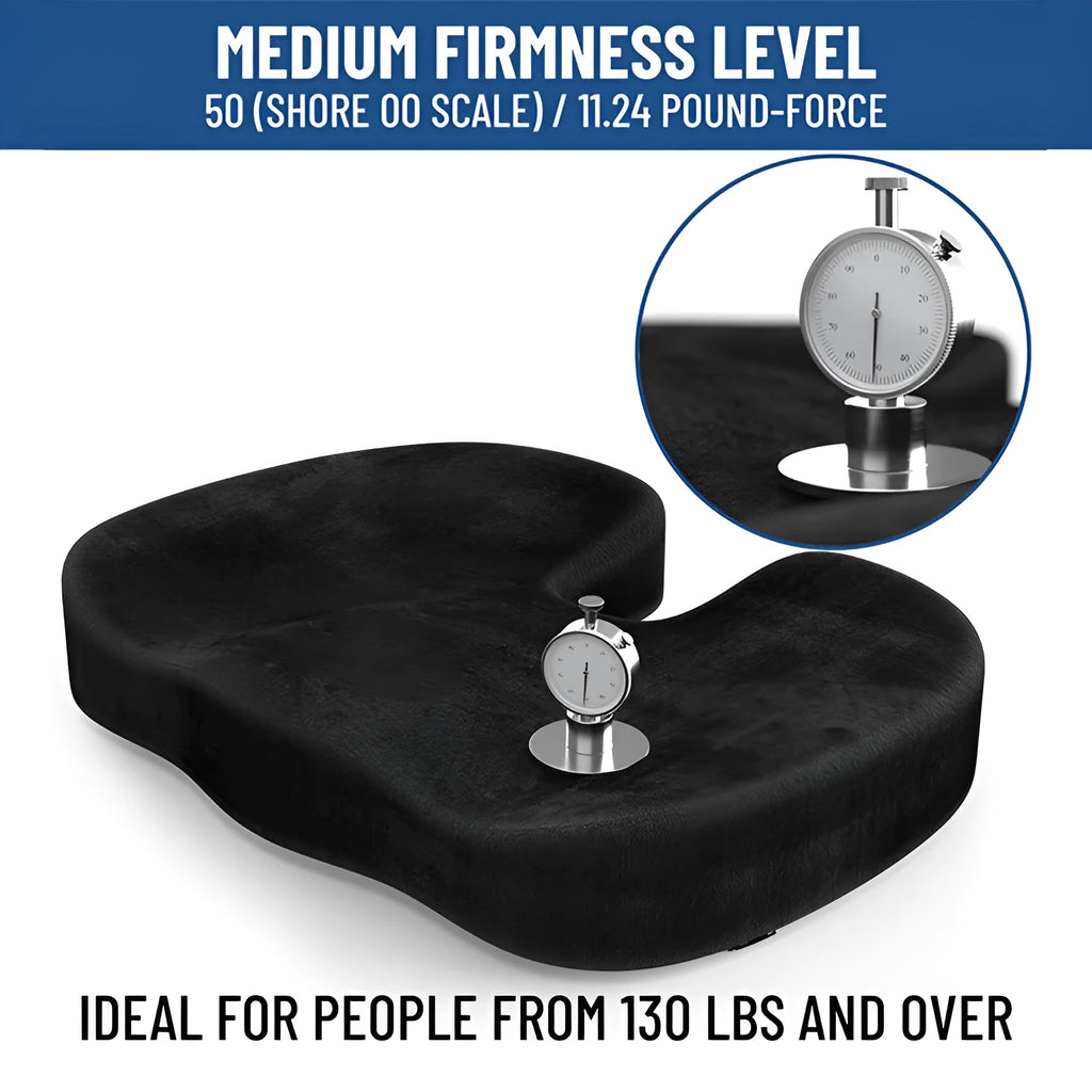 Black flannel memory foam office seat cushion with U-shaped design for hip support