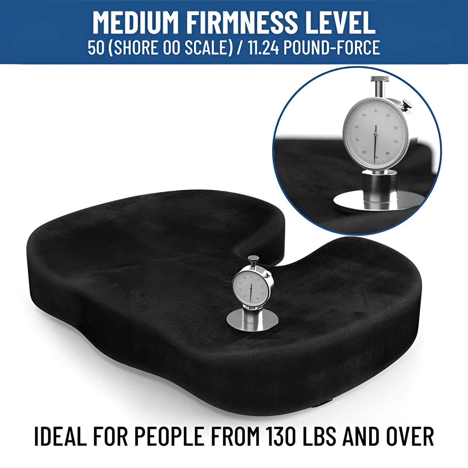 Black flannel memory foam office seat cushion with U-shaped design for hip support
