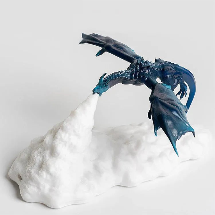 3D printed red dragon night light with breathing glow effect on bedside table