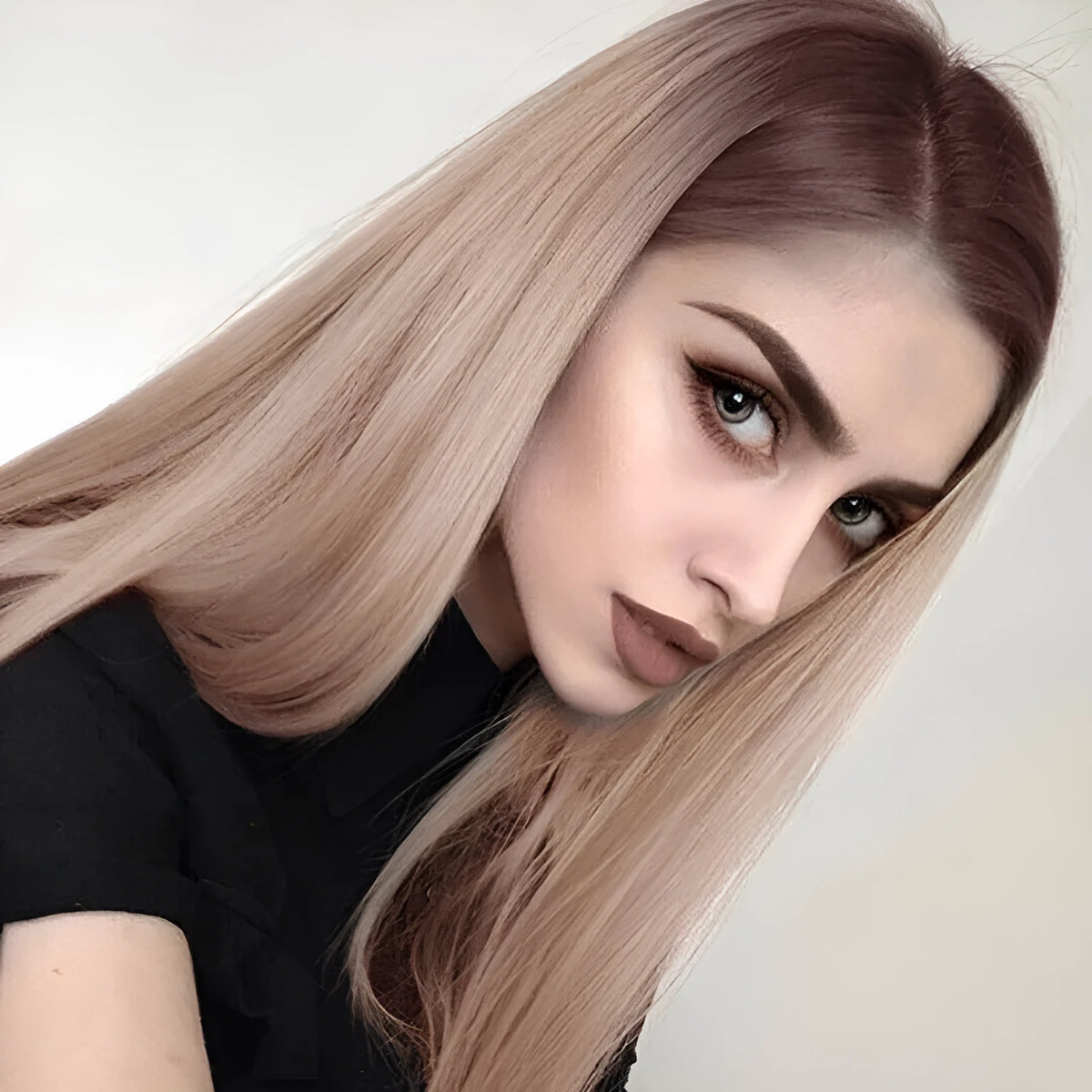 Long straight wig for women, 26 inch 65cm, mid-point bangs, high temperature wire fibre, colour as shown