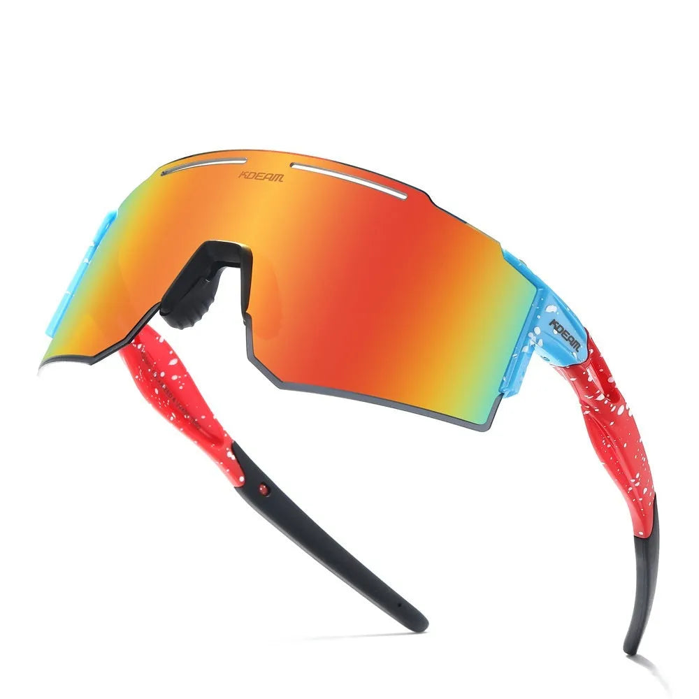 Polarised frameless sports sunglasses with a TR90 frame, shown in a colour option for cycling and athletic use.