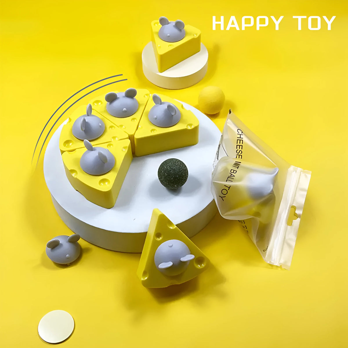 Yellow edible catnip toy ball with cheese flavour for cats