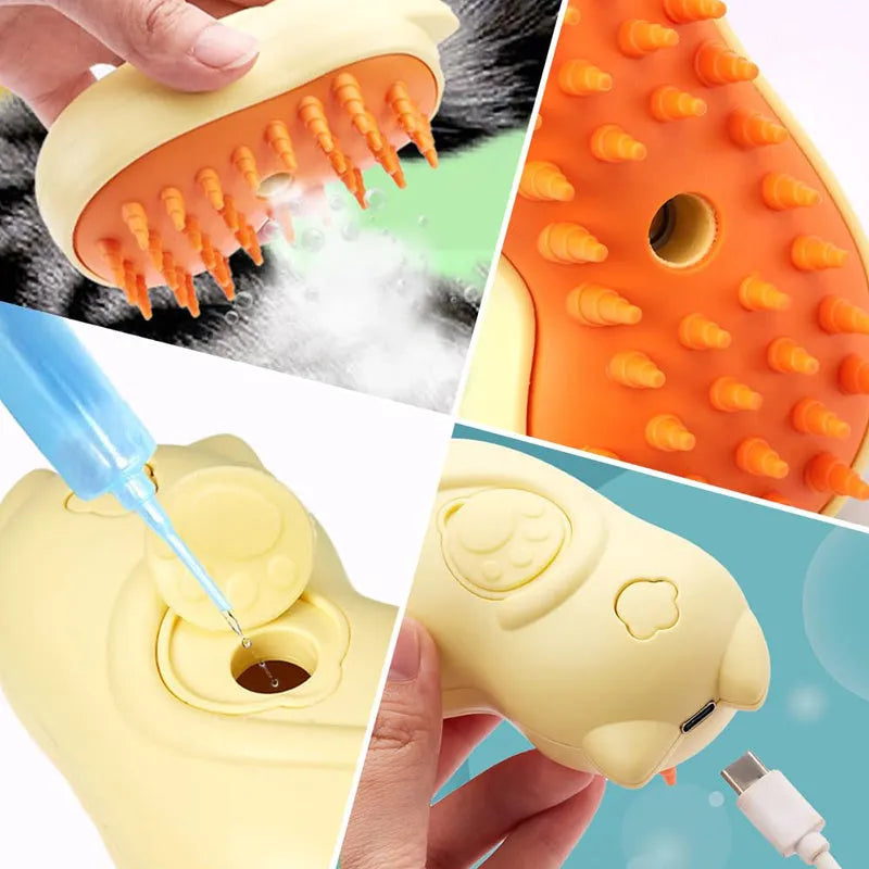 Steam brush comb for grooming cats and dogs on a white background