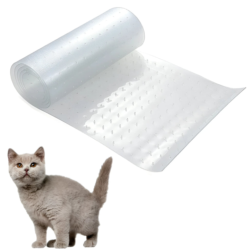 Transparent PVC cat scratch protective pad with studs for door carpet, sizes 31x92cm to 31x250cm