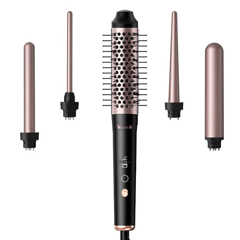 Automatic large wave hair curler in rose gold or black with ABS construction and included headbands