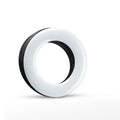 Compact black LED selfie ring light for mobile phones with USB cable.