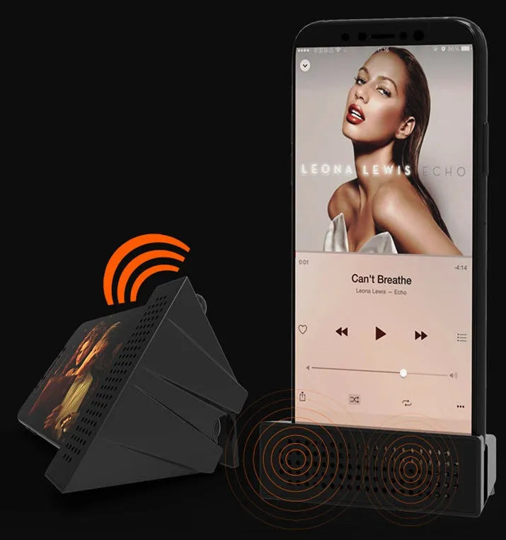 Mini portable phone amplifier stand in four colours compatible with iPhone and smartphones 6-10mm thick