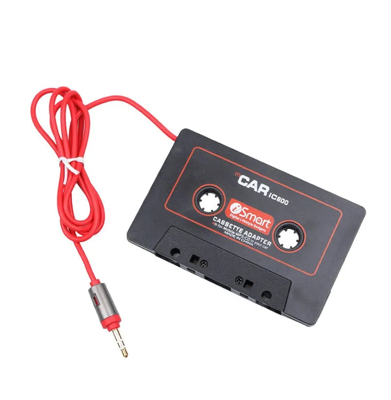 Black cassette adapter for car stereo connecting MP3 MP4 players via 3.5mm jack