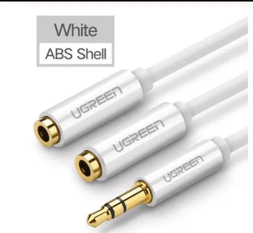20cm black earphone cable with gold-plated 3.5mm connectors beside grey and white colour options