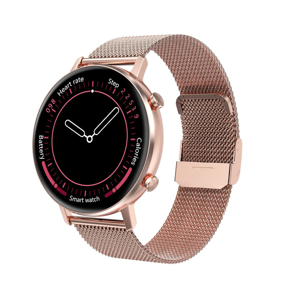 DT96 smart fitness tracker with stainless steel strap and 1.3-inch screen on a wrist