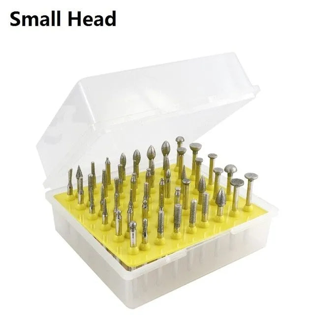 Alloy grinding head set with elliptical cone shapes for glass and stone work