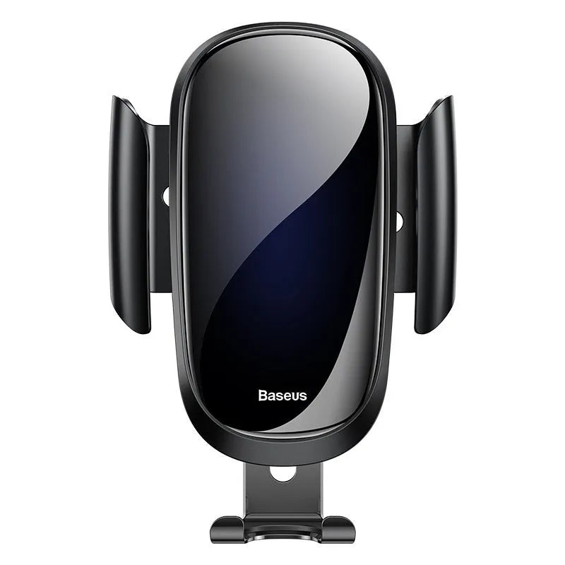 Universal adjustable car bracket smartphone holder in black, mounted on a car dashboard.