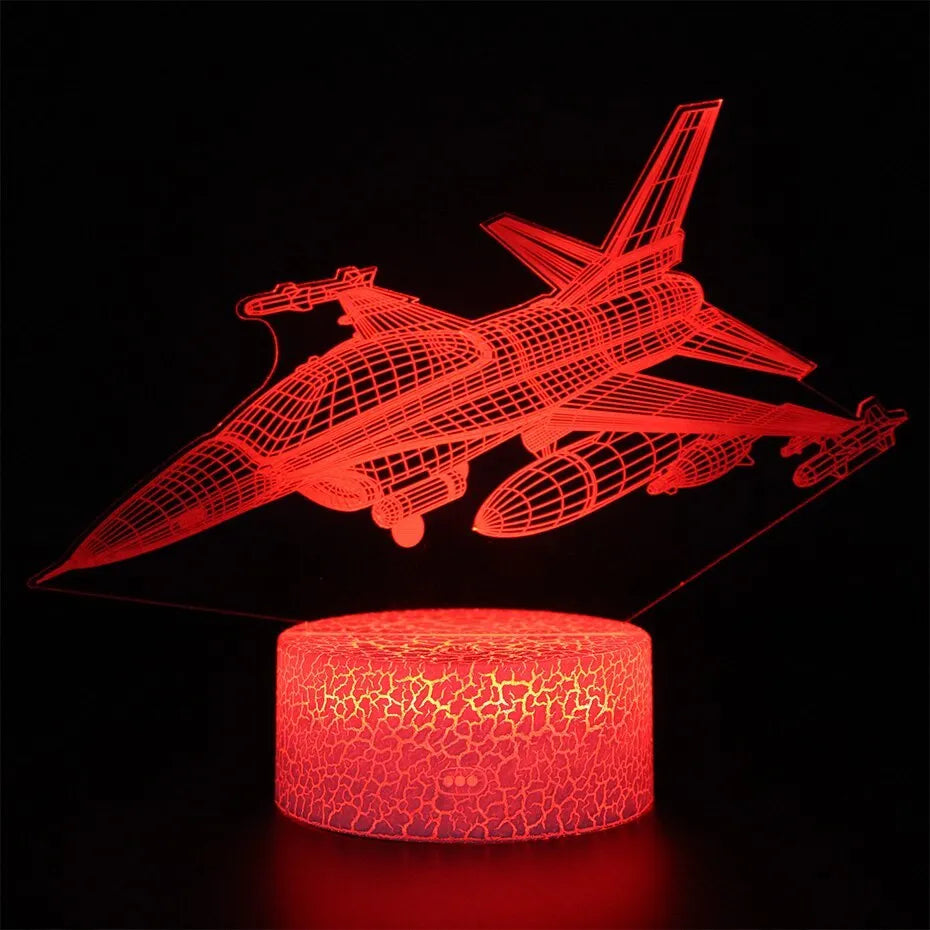 Flat-profile cartoon airplane night light with acrylic shade and touch switch.