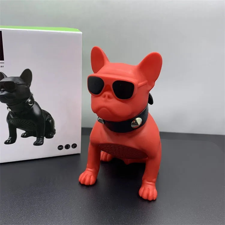 Bulldog design Bluetooth speaker in black colour showing detailed facial features and compact size