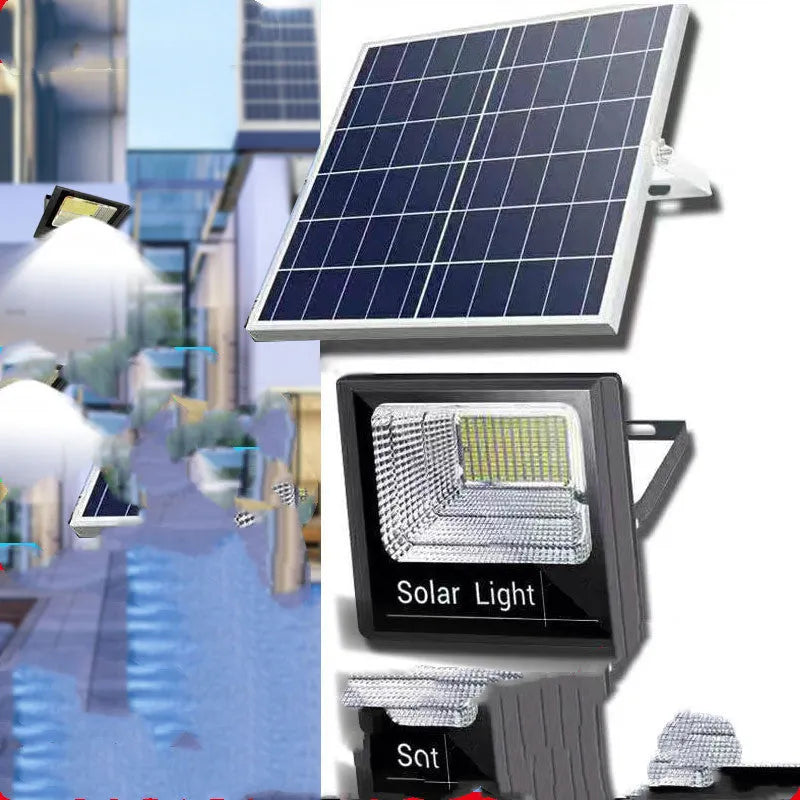 Black solar powered LED flood light for outdoor garden and street with remote control