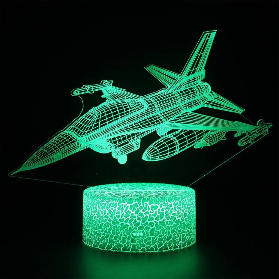 Flat-profile cartoon airplane night light with acrylic shade and touch switch.