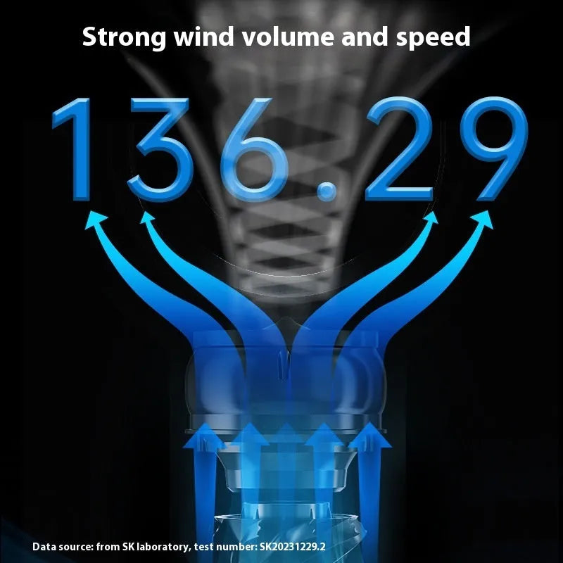 White bladeless tower fan with a remote control and touch screen panel on a desk.