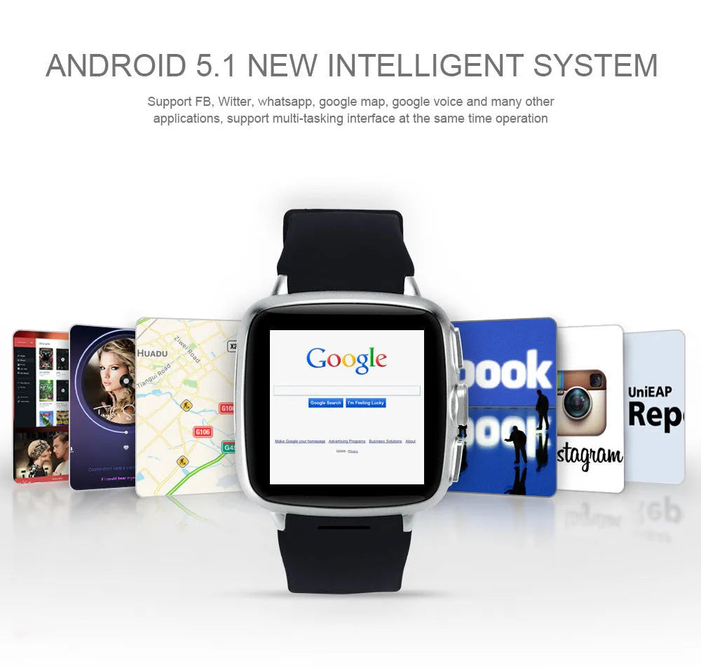 Z01 smart watch with 1.54 inch screen and camera in black or white colour options