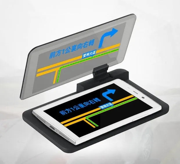 Universal smartphone car holder with organic glass panel for windscreen navigation projection