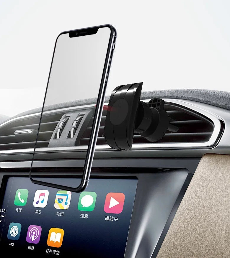 Glory black car phone holder mounted to car air vent with mobile device securely attached