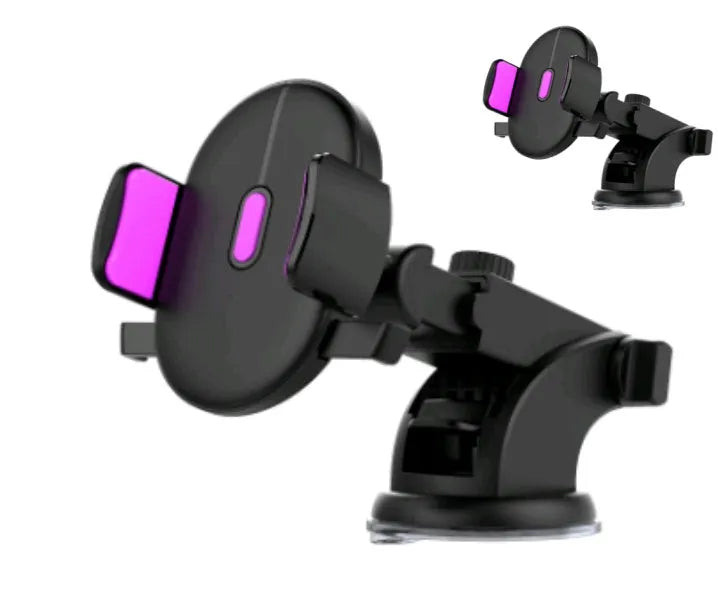 Yellow and black telescopic car phone holder with suction cup mount extended on dashboard