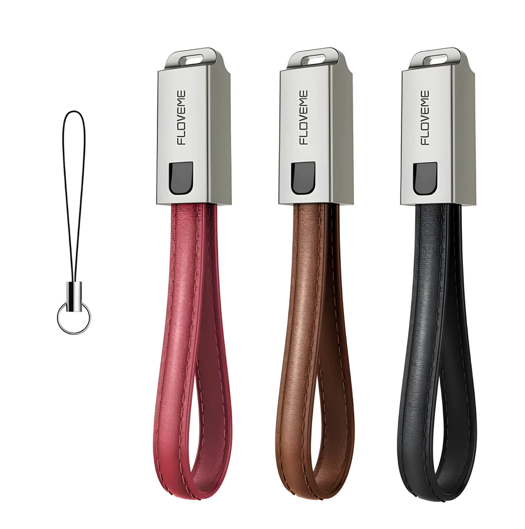 Short 20cm leather iPhone Lightning charging cable with zinc alloy connector in red, black or brown