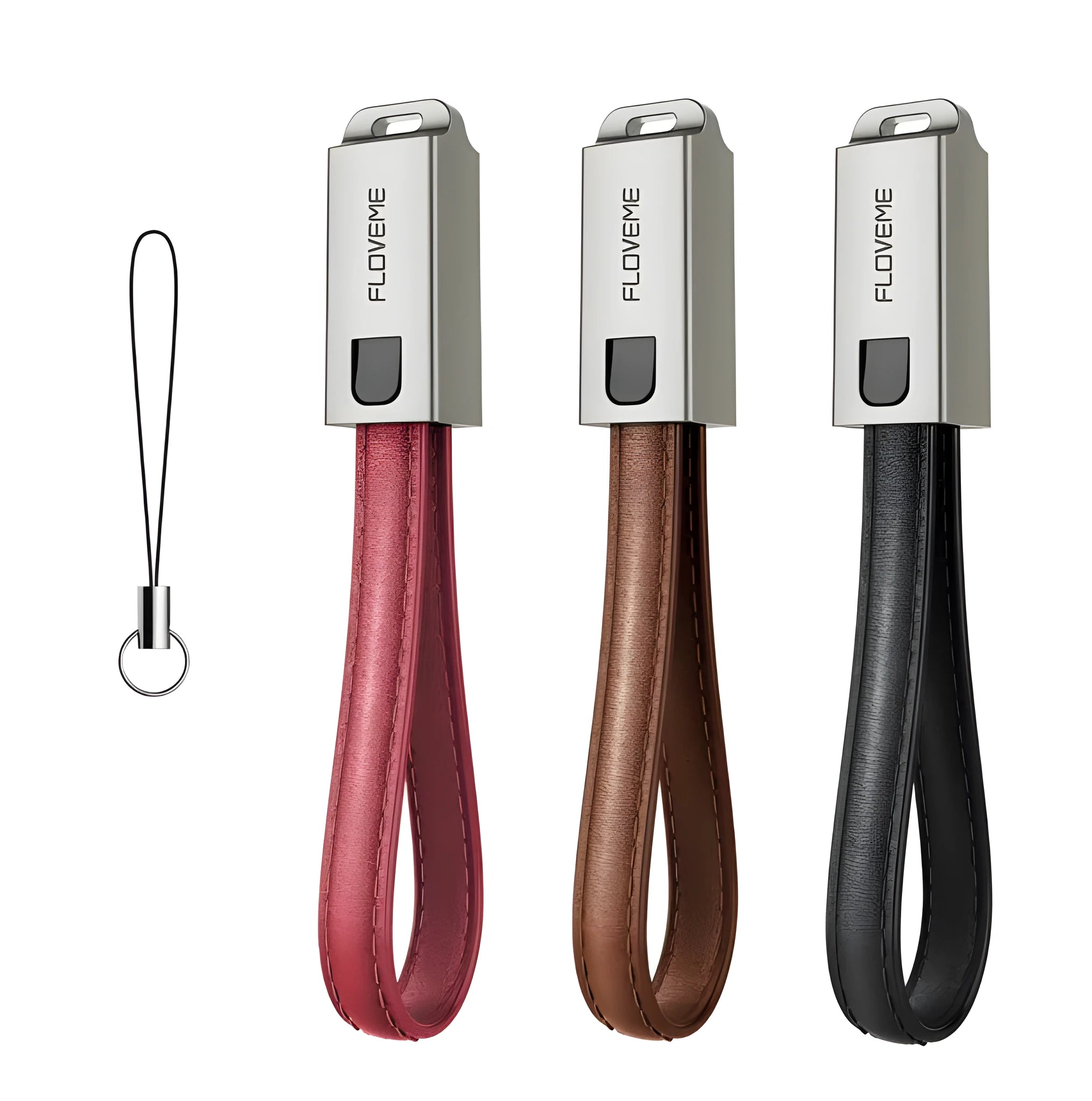 Short 20cm leather iPhone Lightning charging cable with zinc alloy connector in red, black or brown