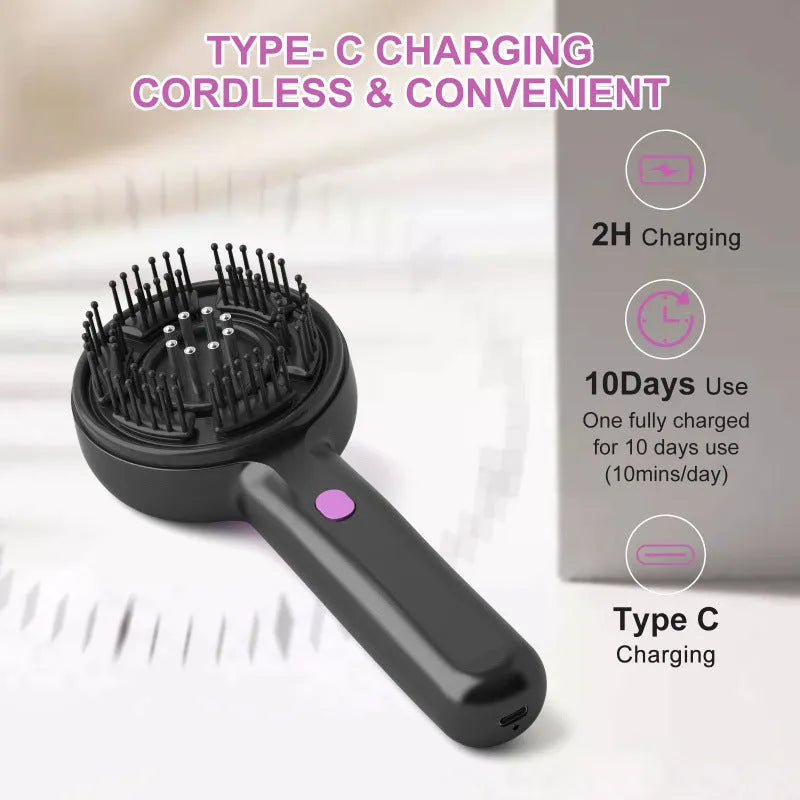 USB-powered head massager with comb design in black, grey or red colour showing mechanical speed control