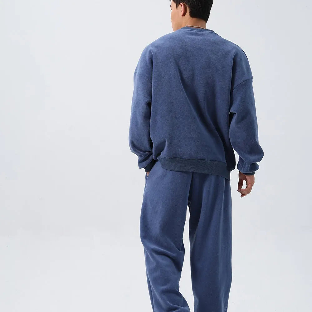 Men's polar fleece sports suit with crew neck top and padded trousers in multiple colour options
