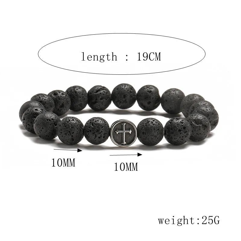 Volcanic rock coloured agate bracelet with geometric beads and stainless steel accents