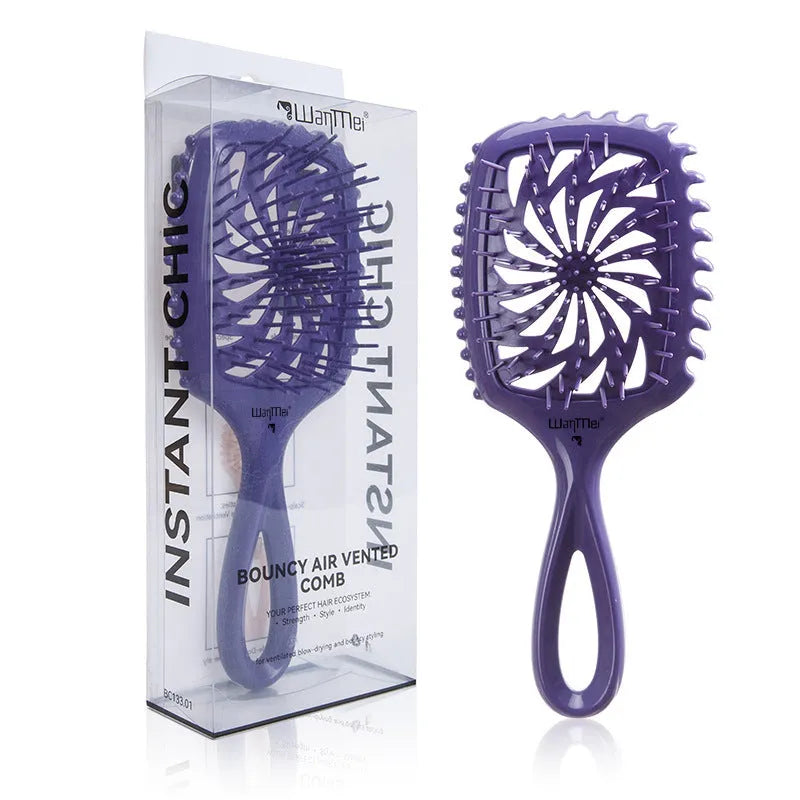 Whirlwind hollow hairdressing comb in ABS and TPEE, over 20cm, shown in dark purple, pink, orange, khaki, or light purple