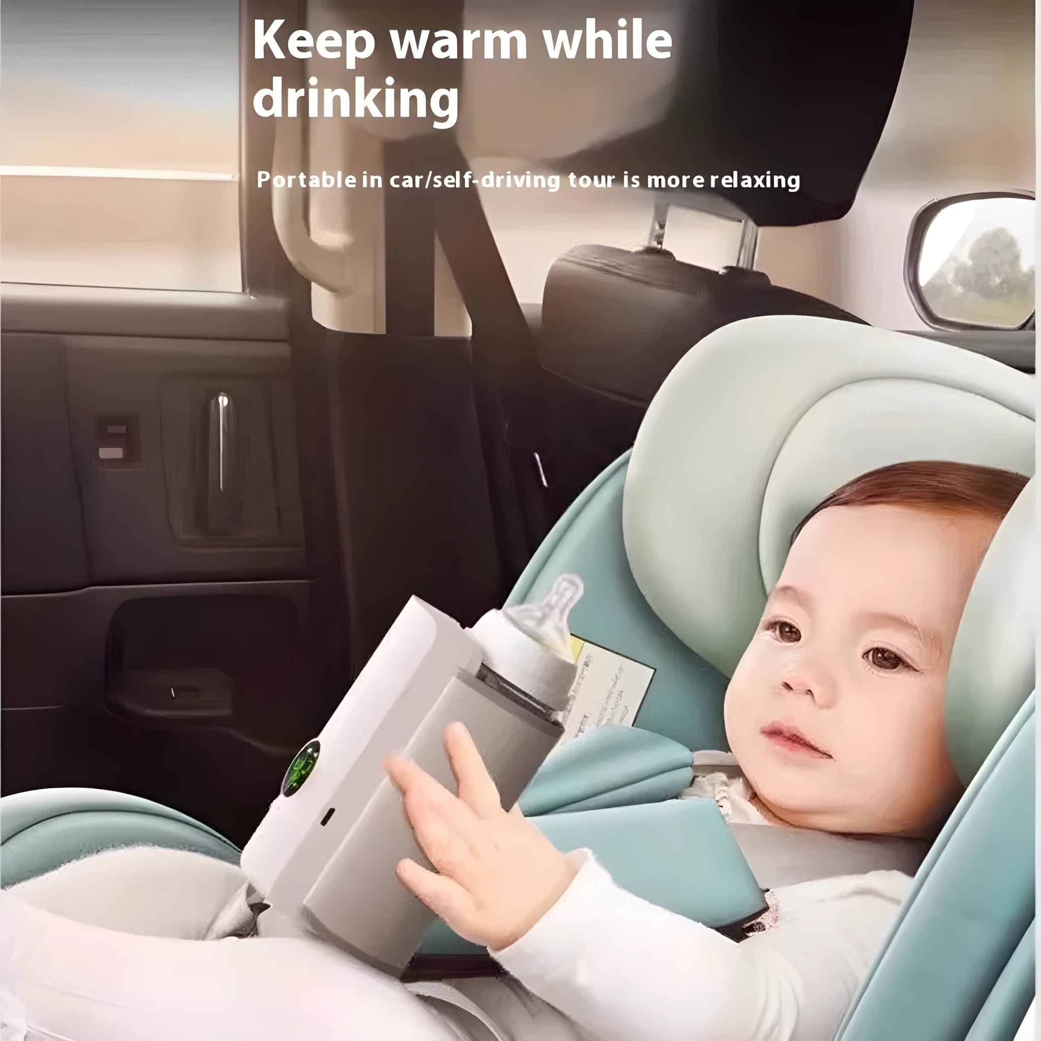Grey and white car-powered electric milk warmer with ABS polypropylene construction for vehicle use