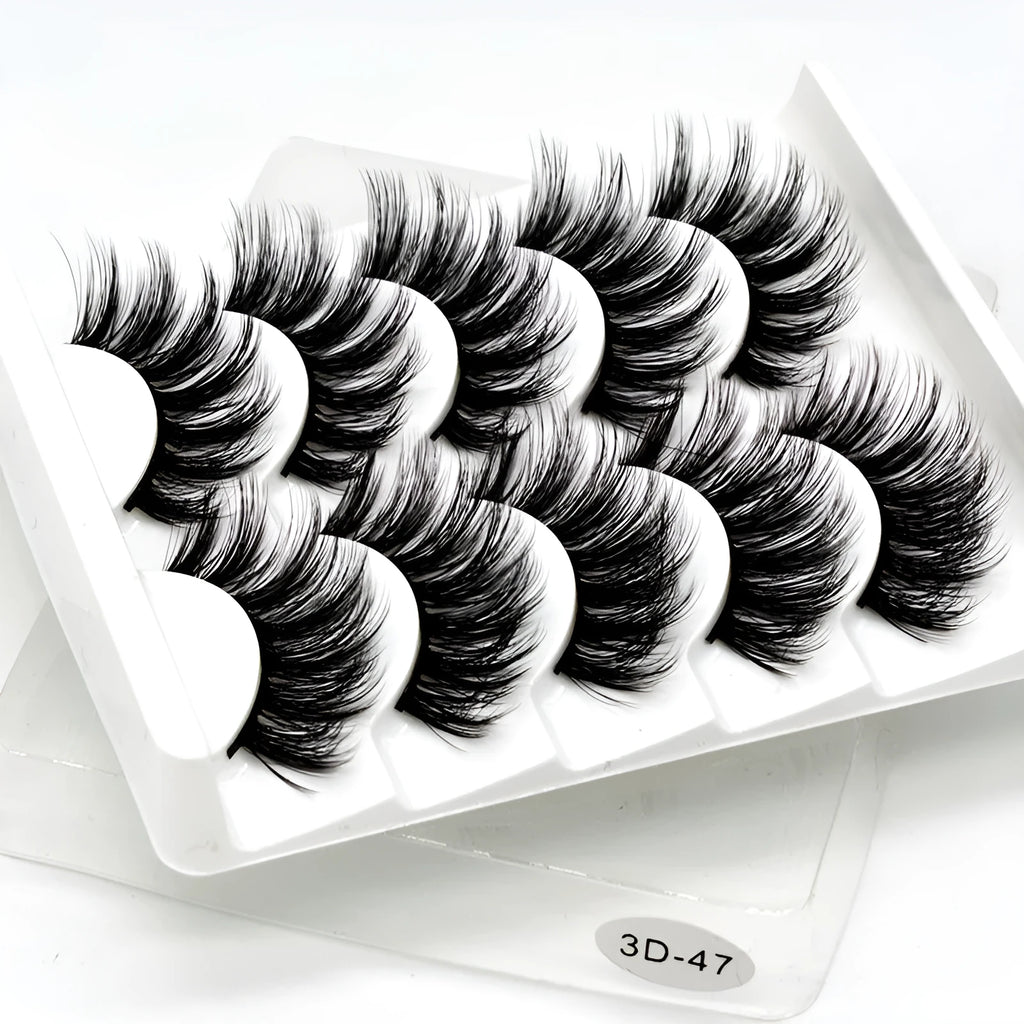 Handmade chemical fibre false eyelashes in thick style with plastic cotton stalk, 3D mixed specs