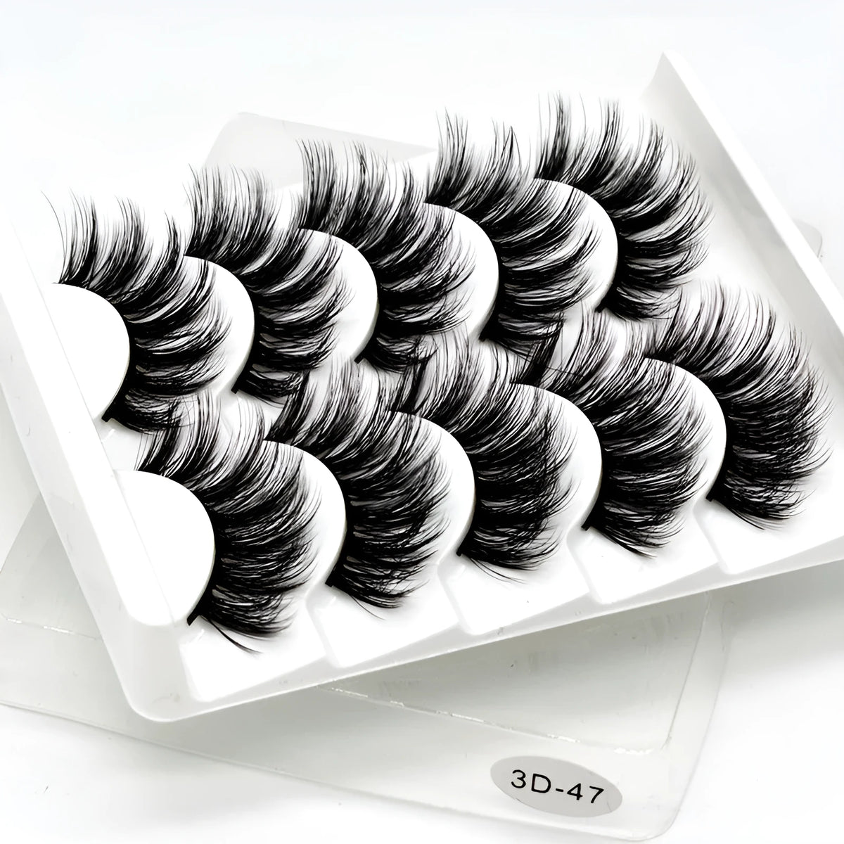 Handmade chemical fibre false eyelashes in thick style with plastic cotton stalk, 3D mixed specs