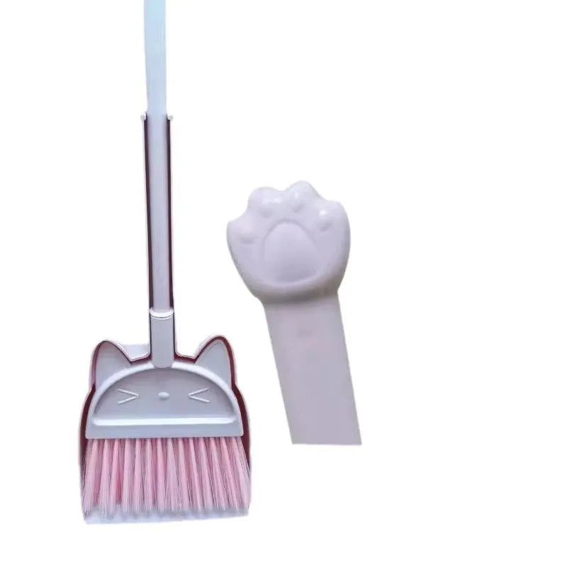Plastic broom and dustpan set in beige, green, or purple with a non-stick broom head
