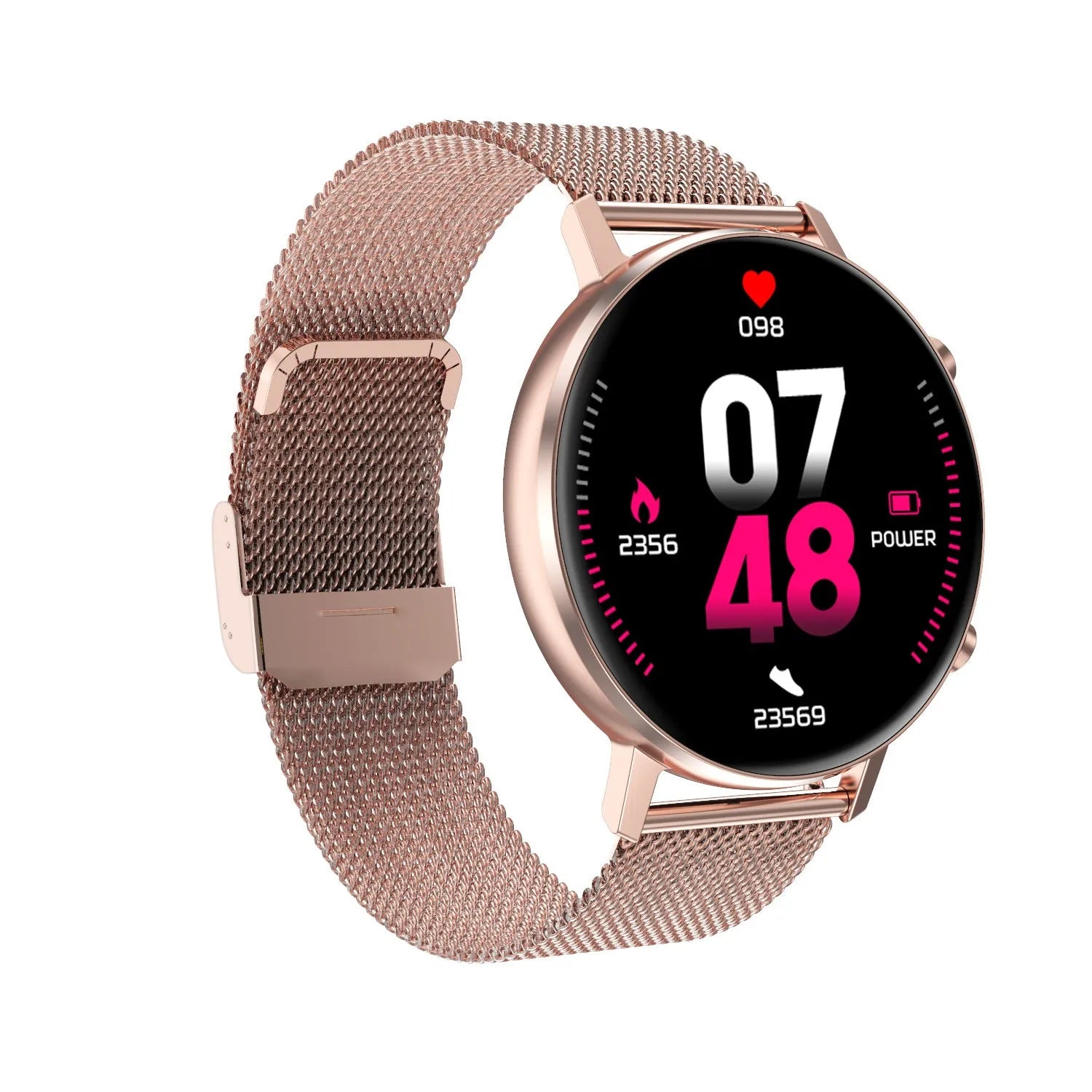 DT96 smart fitness tracker with stainless steel strap and 1.3-inch screen on a wrist